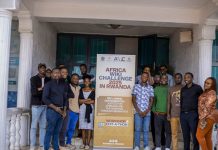 Youth writing articles during the Rwanda history Wikipedia campaign in Kigali