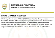 Rwanda Name Change Approval | UWAMAHORO Fillette to UWINEZA LILIANE