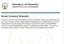 Official Name Change Request in Rwanda | NSABIMANA to NSHIMIYIMANA