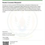 Name Change Request | Kayitesi Marie Claire Becomes Mutesi Claire Official document showing that Kayitesi Marie Claire changed her name to Mutesi Claire approved by Rwanda Ministry of Local Government.