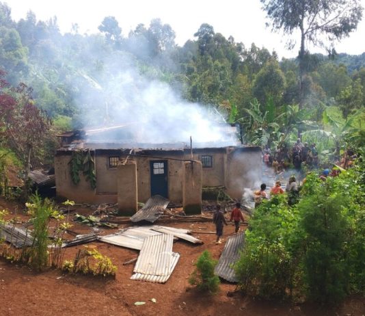 Burnt house after fire in Bushenge Rwanda