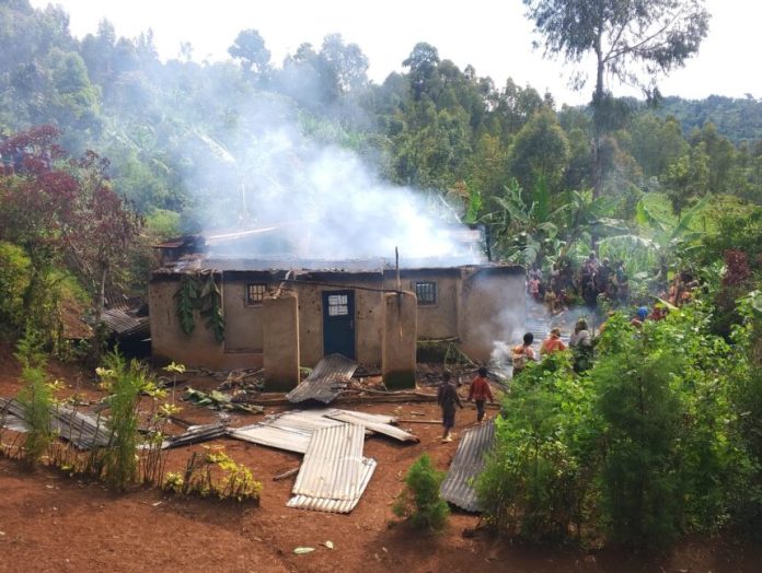 Burnt house after fire in Bushenge Rwanda