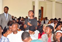 Rubavu leaders speaking to UTB students about unity and genocide ideology prevention