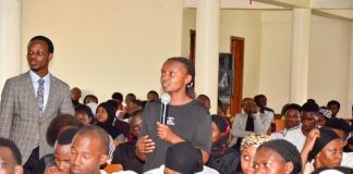 Rubavu leaders speaking to UTB students about unity and genocide ideology prevention
