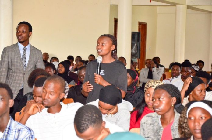 Rubavu leaders speaking to UTB students about unity and genocide ideology prevention